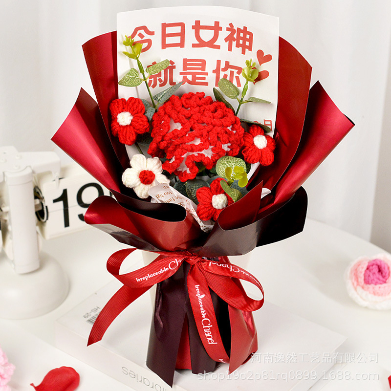 高級ギフトボックス入り毛糸の花完成品、ひまわり、バラ、チューリップ、手編みの花、造花、越境販売|undefined