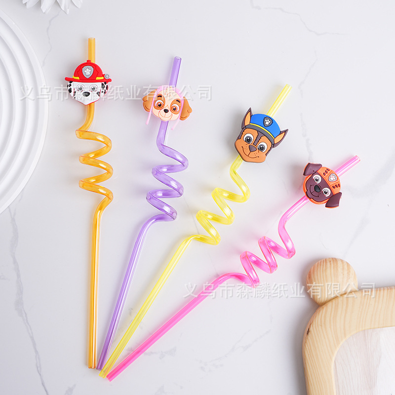 Transfronterizo Amazon dibujos animados forma paja creativa fiesta de cumpleaños decoración espiral curvado arte paja al por mayor