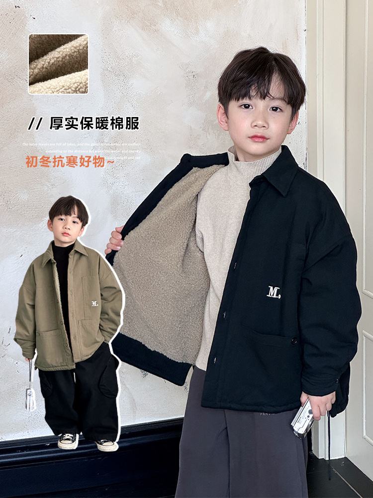 McCarthy ropa infantil de algodón para niños 2025 invierno nuevo estilo coreano de ropa de invierno para niños con chaqueta gruesa de lana