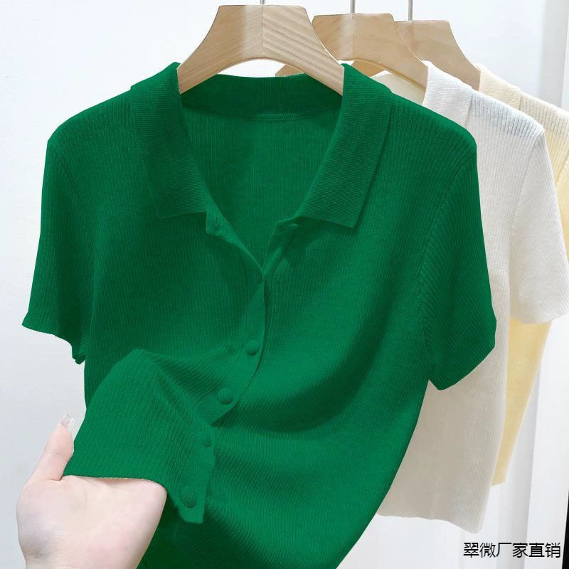 Тонкий вязаный кардиган с korte sleeves, облегающая подростковая летняя кофта, короткая поло-воротник, размеры S–2XL