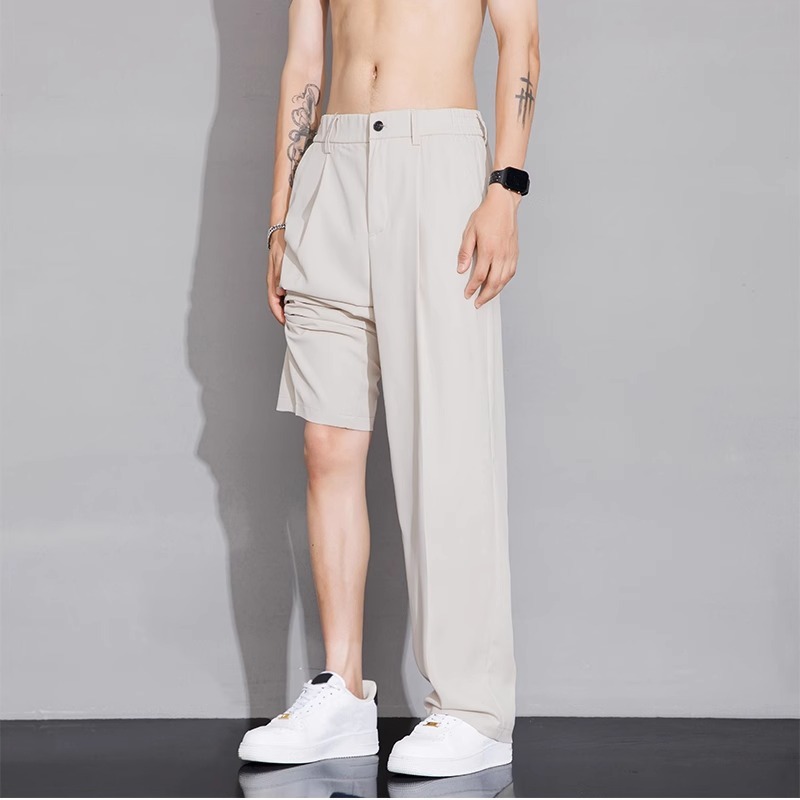ウッドペッカーアイスシルクパンツメンズ夏薄い新しいストレートルーズカジュアルパンツドレープスーツパンツ|undefined