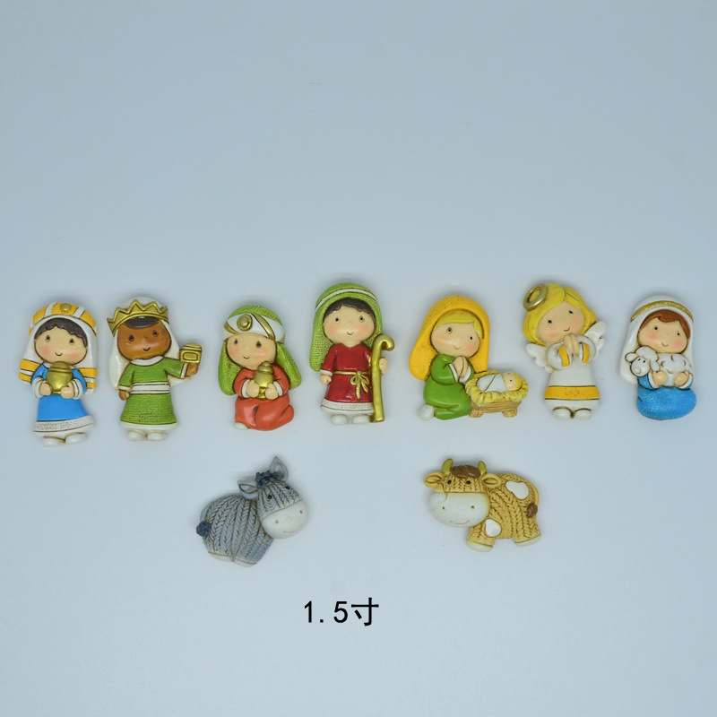 Ornamento del pesebre artesanía de resina pegatinas de refrigerador nacimiento estatua de Josemaría serie religiosa adornos para el hogar