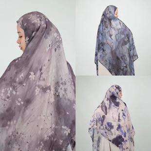 Cross-border Purple Modal Polyester Cotton Double Needle Malay Super Large Size Ethnic Scarf Hui Nationality Shawl