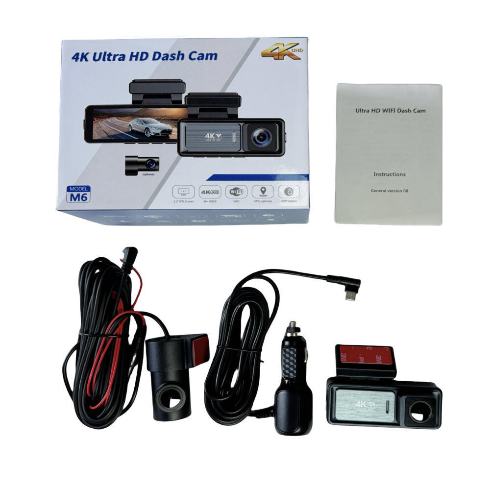 Car Camera with Ips Display, 4K Front and 1080P Rear, with Wifi, Dual Recording Front and Rear, High-Definition M6 Dash Cam