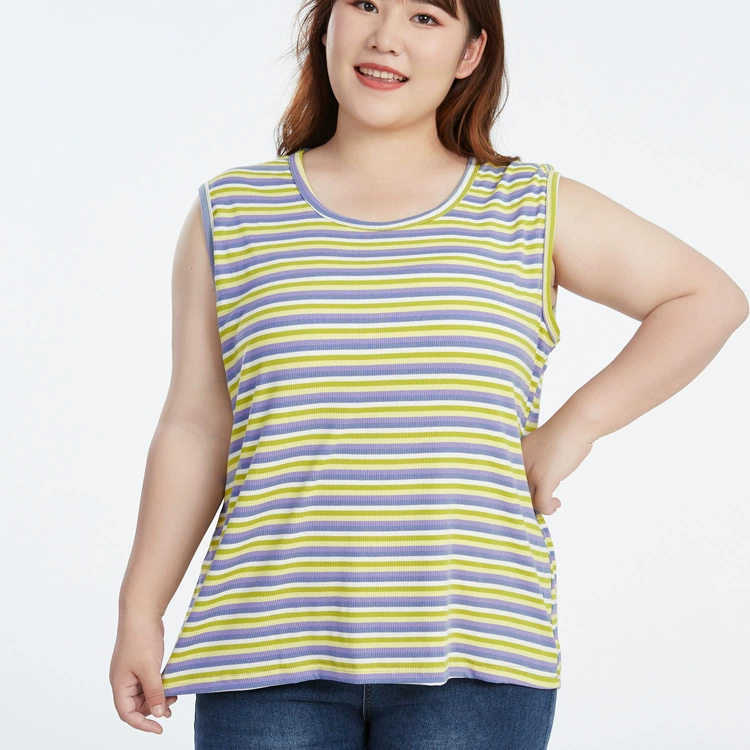 Плюс размер женский 200 джинсов 300 фунтов Толстая м полосатая нить широкие плечи жилет Слинг рубашка шеи