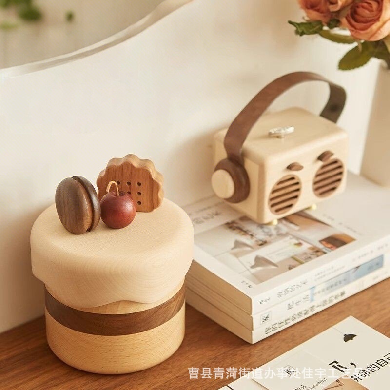 木製ケーキジュエリーボックス無垢材リングイヤリングボックス収納ボックスかわいいデスクトップ誕生日ギフトジュエリー収納ボックス|undefined