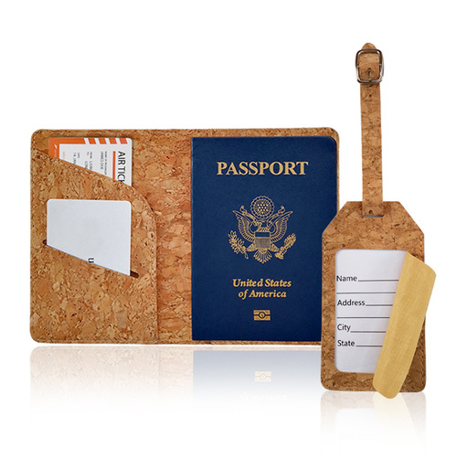 Cross-border Cork luggage tag passport holder cork luggage tag passport bag set
