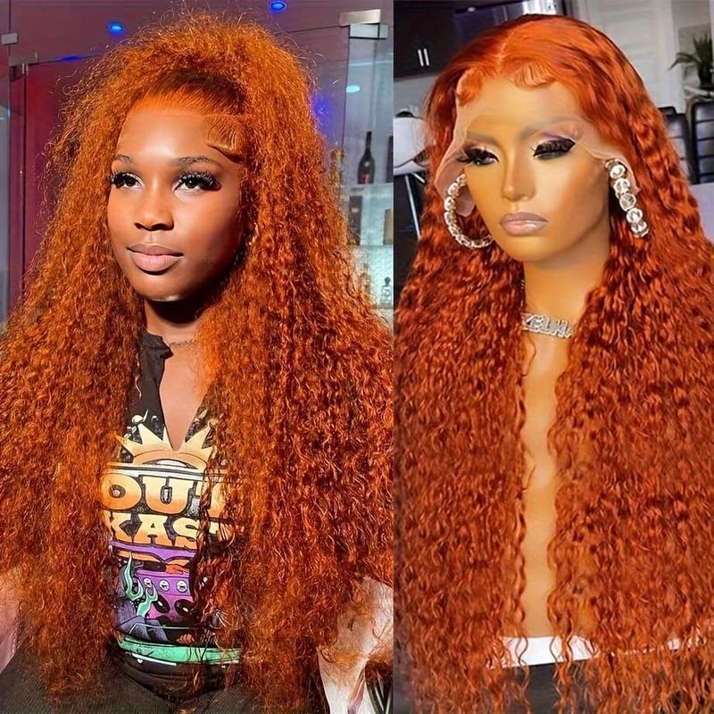 2025 New Cross-Border Dropshipping Ginger Yellow 136 Water Wave High-Definition Transparent Lace Wig