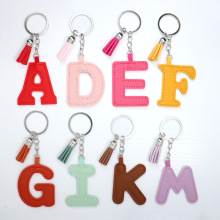 新款外贸PU皮革26个英文字母钥匙扣皮革流苏字母礼品包包挂饰挂件