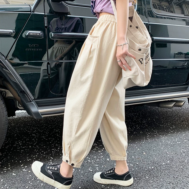 Женские брюки-фонарики из хлопка и льна, летний тонкий стиль, миниатюрные, брюки-карго из мытого хлопка, свободный крой, джоггеры, укороченные брюки-шаровары-морковки.