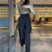 8898婕妤秀时尚套装2024年秋季新款韩版V领简约风衬衫设计感西裤