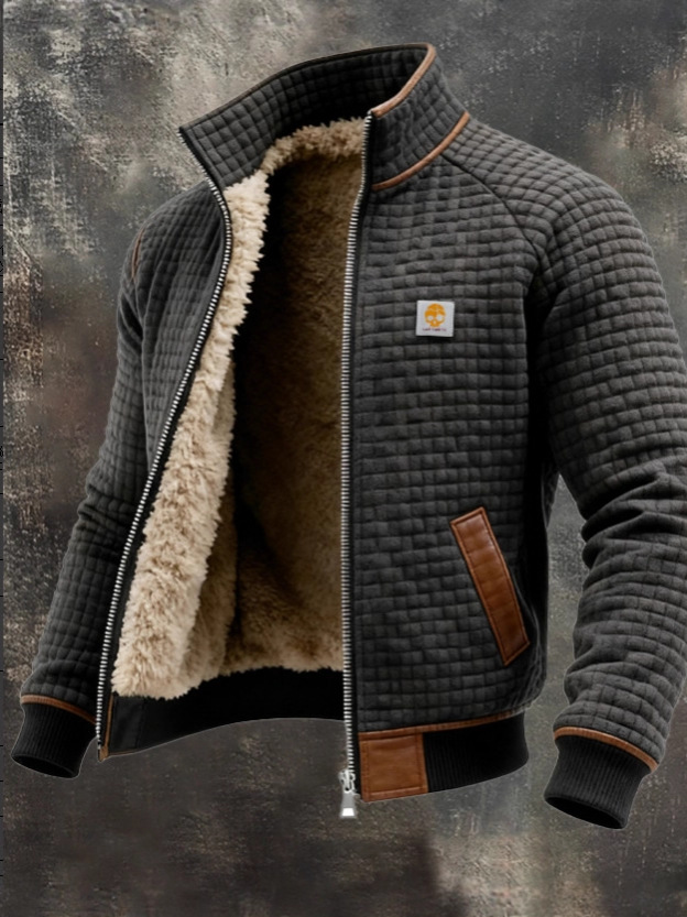 Textura retrógrada cuadrada de hombre chaqueta de bolsillo al aire libre abrigo de cuello vertical con cachemira gruesa image 1