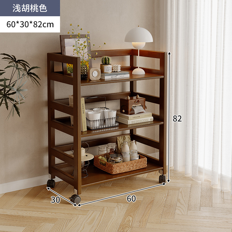 Estantes de madera sólida de color nuez, carro de piso, sofá de la sala de estar, estantes de almacenamiento móviles para dormitorios multicapa image 11