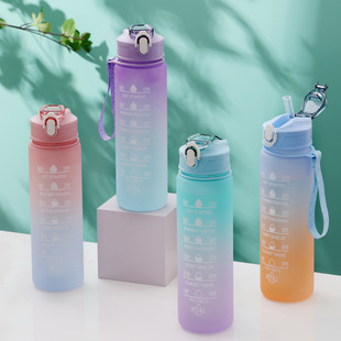 Cross-border Amazon Gradient Space Cup Outdoor Fitness Kettle Frosted Bounce Lid Straw Plastic Water Cup