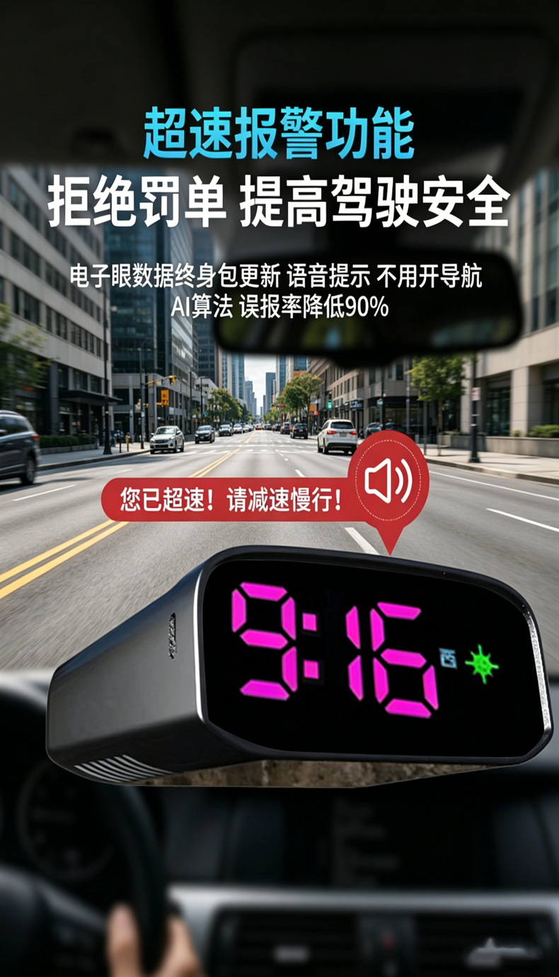 New solar HD precision HUD head-up display dual system GPS Beidou car electronic dog voice broadcast