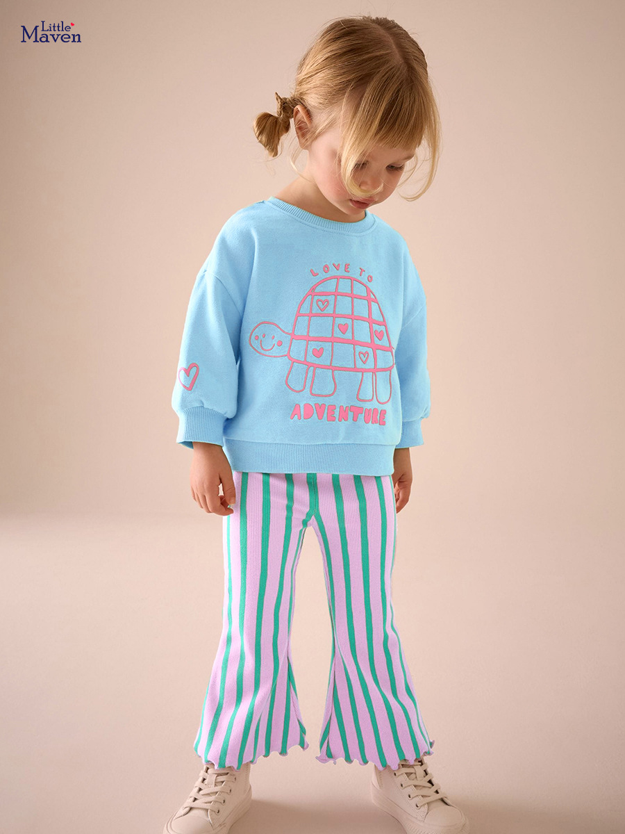 Little maven ropa infantil transfronteriza europea y americana al por mayor otoño linda niña ropa infantil traje infantil de algodón a rayas image 1