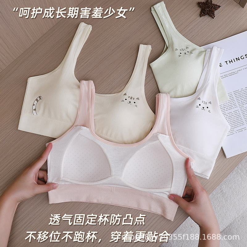 Seamless Two-Stage and Three-Stage Girls' Underwear for Middle and High School Students, Full Fixed Cup Women's Vest for Breast Development Period