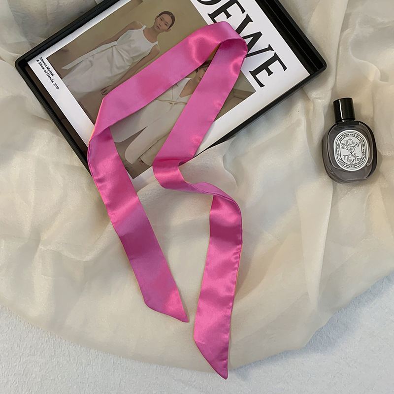 Pañuelo de seda de imitación, tira larga, sentido avanzado, nuevo estilo, color sólido, protección para el cuello, bufanda pequeña, bolsa atada, cinta para el cabello, diadema, cabello atado