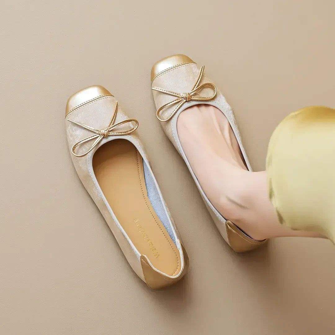 프렌치 스타일 2025 펌프스 에그롤 슈즈 여름 신작 보우 플랫 발레 슈즈 소프트 솔 여성 슈즈