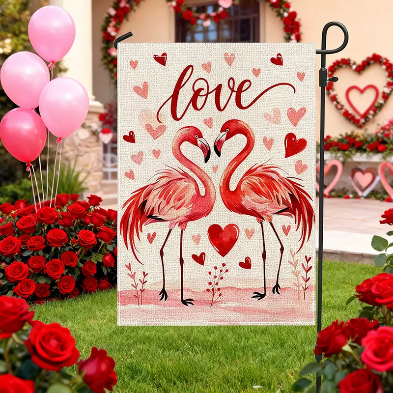 情人节花园旗2026新款爱心图案印花情人节氛围感装饰旗帜来图定制
