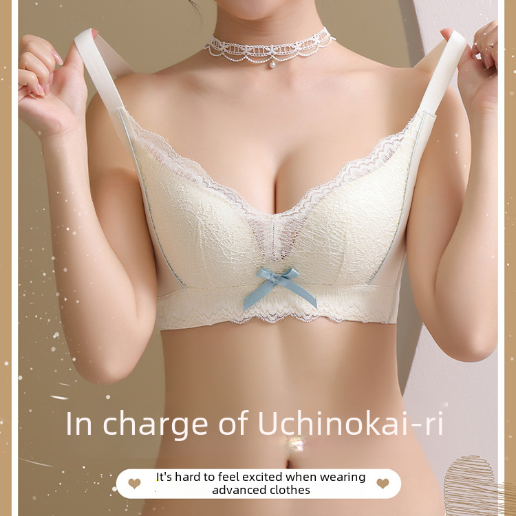 Ensemble de soutien-gorge en dentelle anti-affaissement sans anneau en acier pour petite poitrine_voghion.com