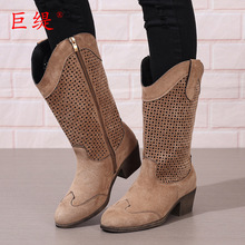 巨缇现货2025新款欧美现货女鞋wish亚马逊独立站粗跟激光女士皮靴