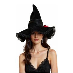 ハロウィンゴシックスタイルメッシュレース魔女帽子魔術師帽子コスプレステージパフォーマンスローズハット