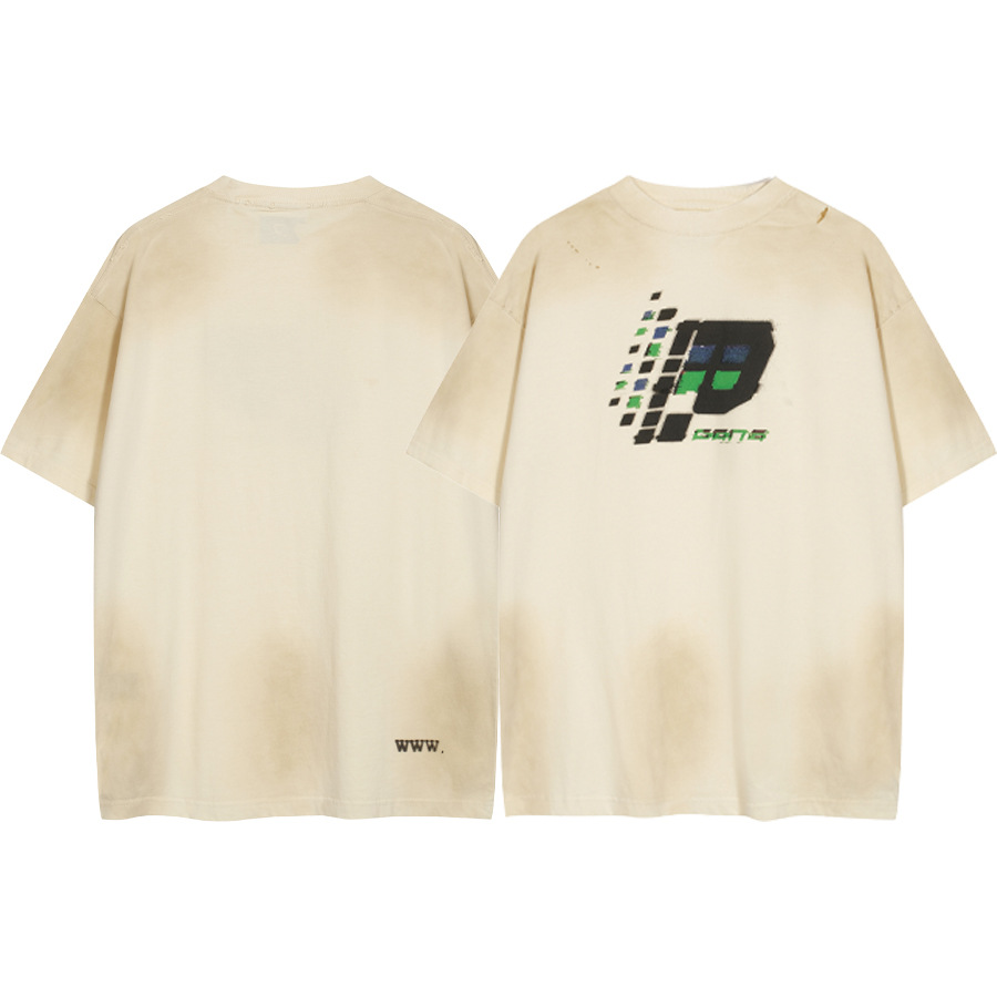 PANQ hace viejos molinos de lavado de agua impresos rotos camiseta de manga corta casual para hombres y mujeres