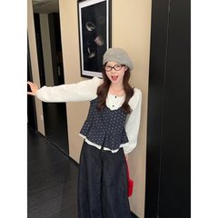 实拍 法式设计感小众波点上衣女2025秋季新款撞色假两件衬衫88423
