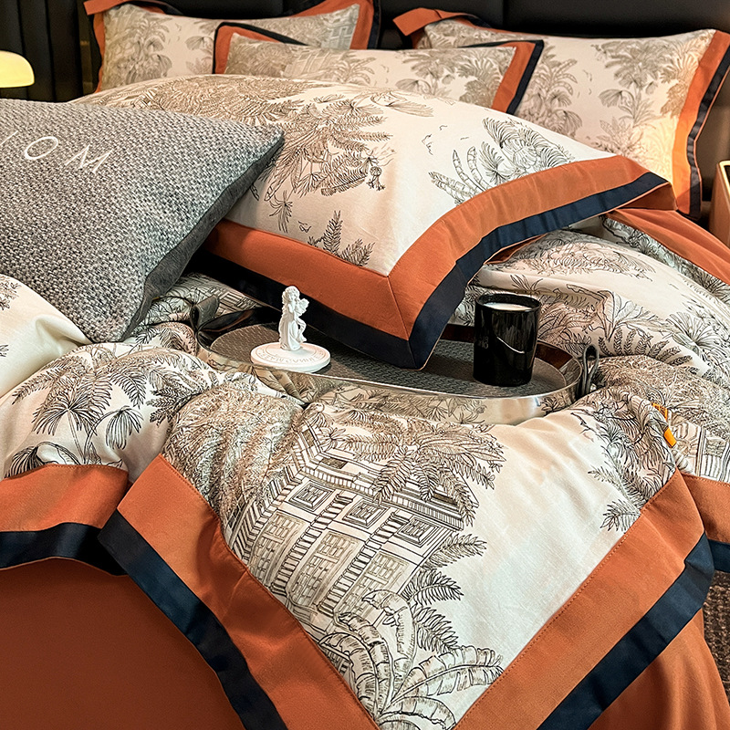 High-End Class a 200-Count Thickeneded Cotton Brushed Four-Piece Set Maternal and Infant Grade 100% Cotton Quilt Cover Bed Sheetss Accessible Luxury Bedding