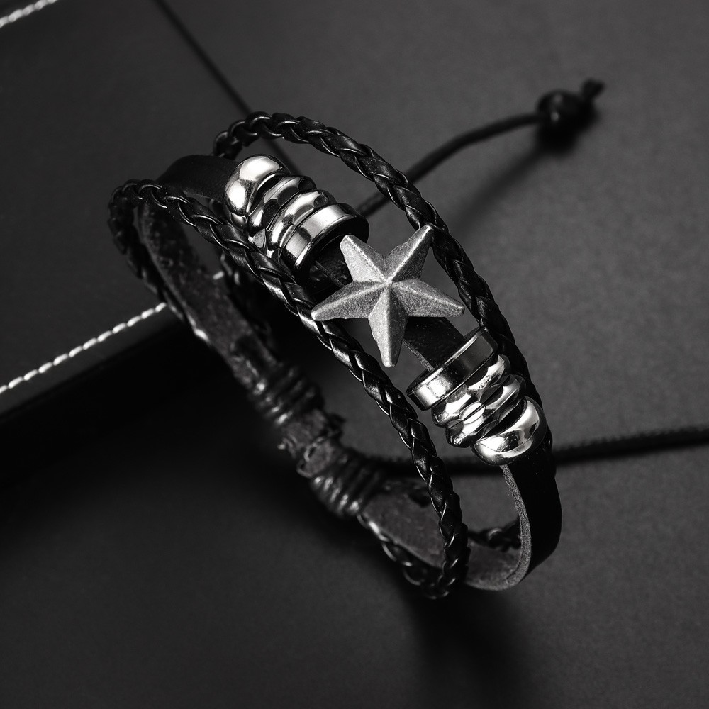 Star Retro Streetwear Pu Leather Alloy Wax Line Bracelets Wholesale display picture 1