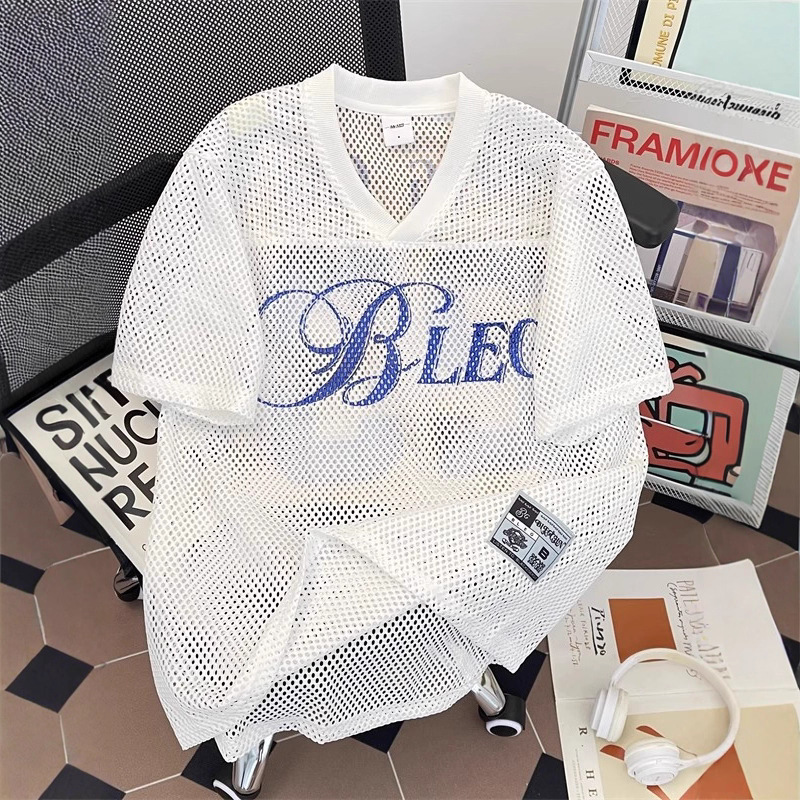 Hollow Mesh V Neck Short-Sleeved T-Shirt for Men and Women in Summer American Sports Quick-Drying Breathable Trendy Brand Design Couple Tops Hollow Mesh V Neck Short-Sleeved T-Shirt for Men and Women in Summer American Sports Quick-Drying Breathable Trendy Brand Design Couple Tops