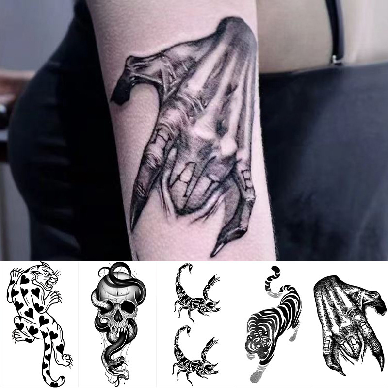 Cross-Border New Style High-Value Dark-Style Personality Hot Girl Skull Leopard Scorpion Wings Temporary Tattoo Stickers Cross-Border New Style High-Value Dark-Style Personality Hot Girl Skull Leopard Scorpion Wings Temporary Tattoo Stickers