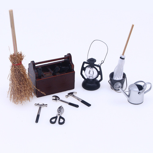 Dollhouse Wooden Tool Box Set BJD Alloy Tool Model OB11 Miniature Scene Accessory