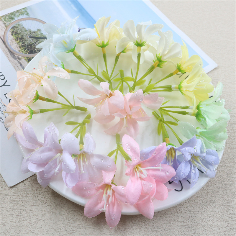 批发新款仿真花露水三叉百合DIY手工花束婚庆拍照装饰用品绢花|undefined