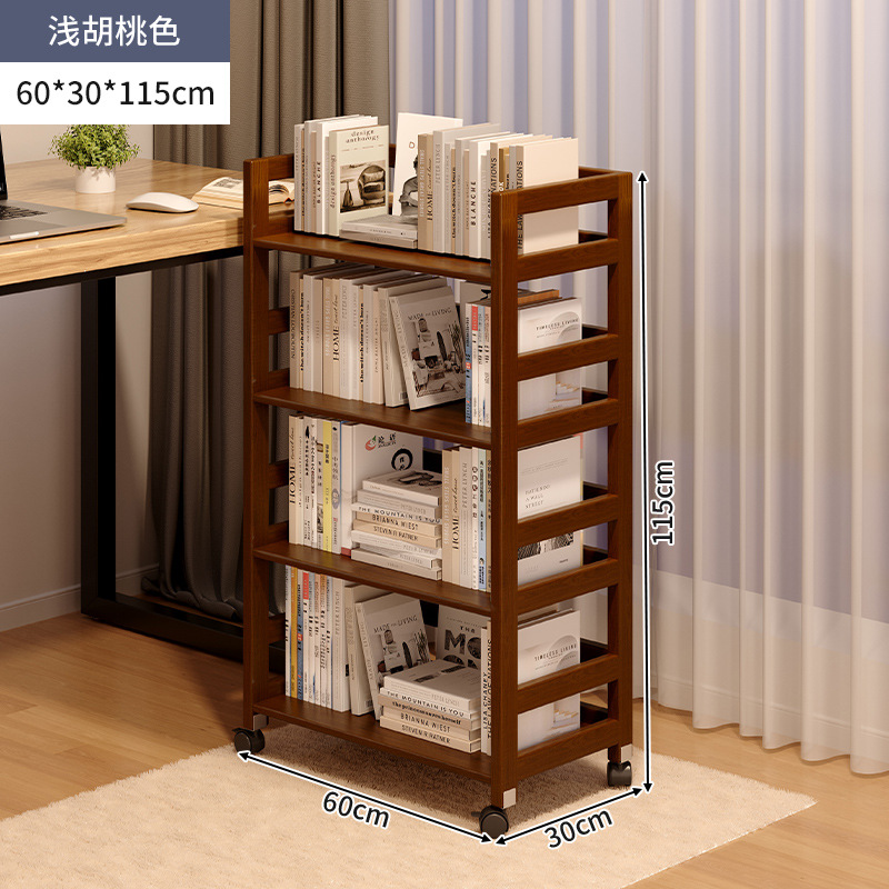 Estantería móvil de madera maciza con ruedas Estante debajo del escritorio Oficina de piso Estante de almacenamiento multicapa Estante para libros pequeños