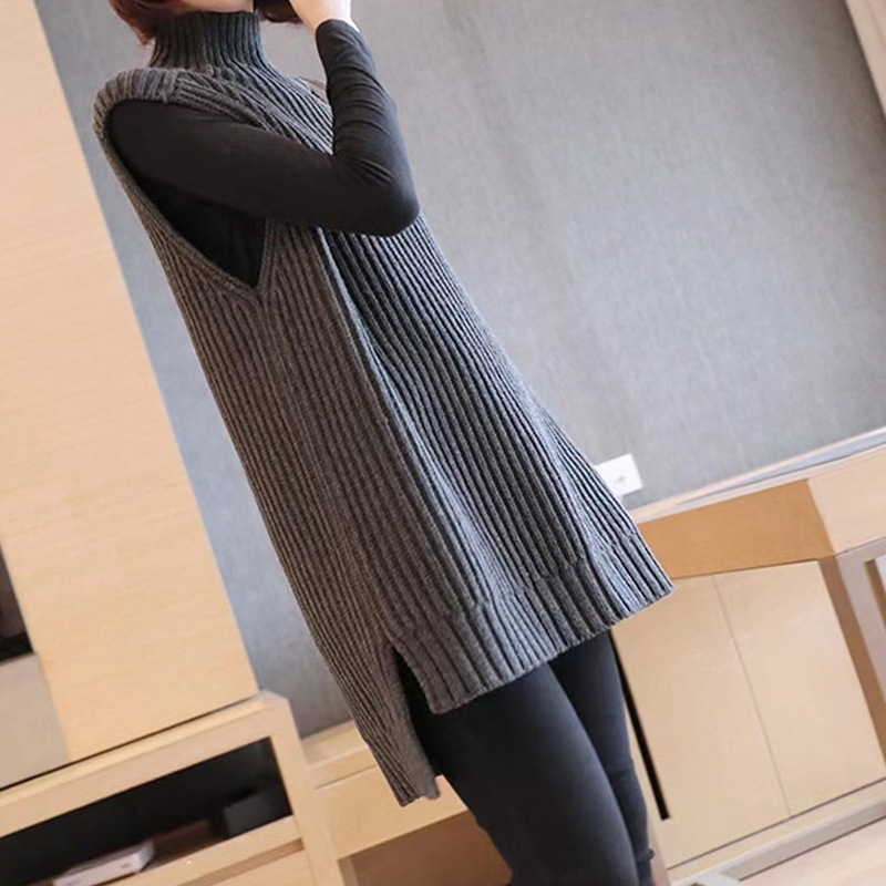 Half Turtleneck Sweater for Women 2025 New Autumn and Winter Loose Inner Mid-Length Bottoming Shirt Knitted Vest Vest
