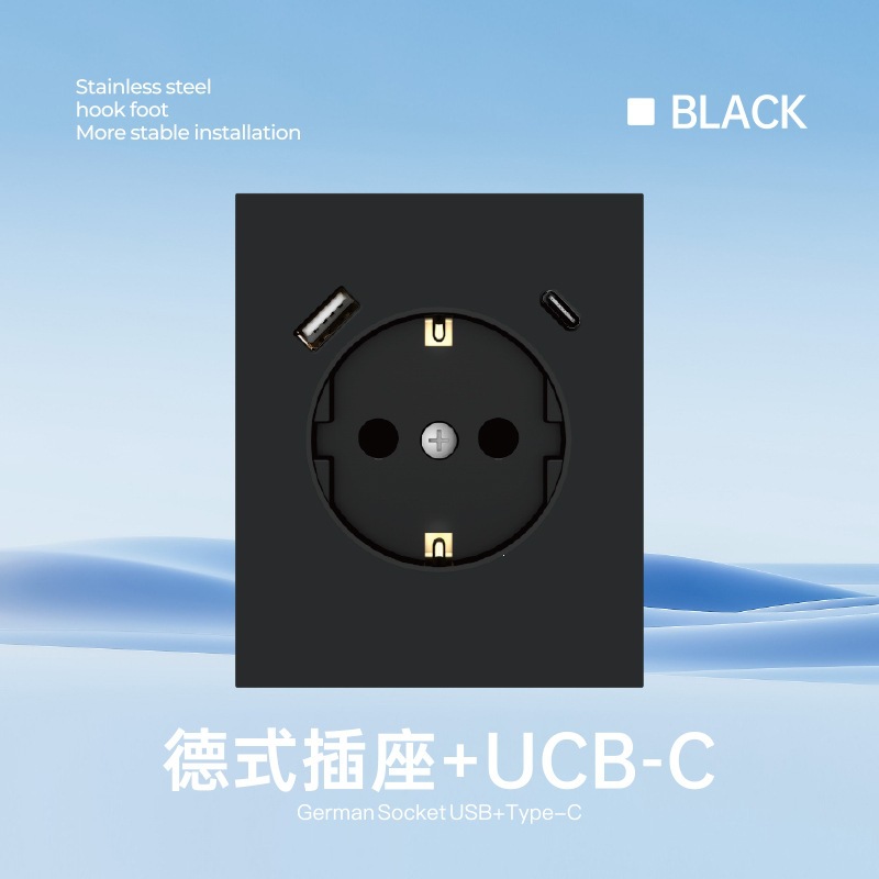 Enchufe negro europeo 16A interruptor eléctrico enchufe europeo interruptor de pared ultra delgado placa europea enchufe europeo