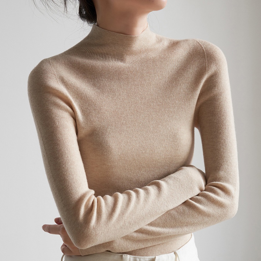 ChicShe ChicShe Seamless One-Piece Commuting Elegant Half-Turtleneck Wool Knit Sweater For Women Autumn Base Layer Top Inner Wear_voghion.com