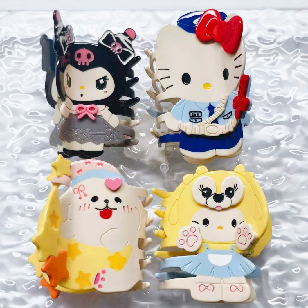 新款醋酸发夹三丽鸥甜美趣味卡通KT醋酸发夹可爱少女百搭鲨鱼夹