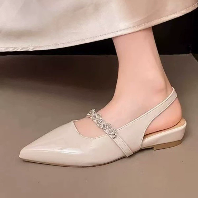 Женские босоножки-сандалии с камнями, летняя новинка 2025 года, фееричный стиль, балетки с закрытым носком, заостренный носок, для улицы.