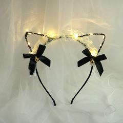 網紅髮光鈴鐺貓耳朵發箍蕾絲兔耳朵頭箍米奇發光頭飾可愛貓咪頭箍