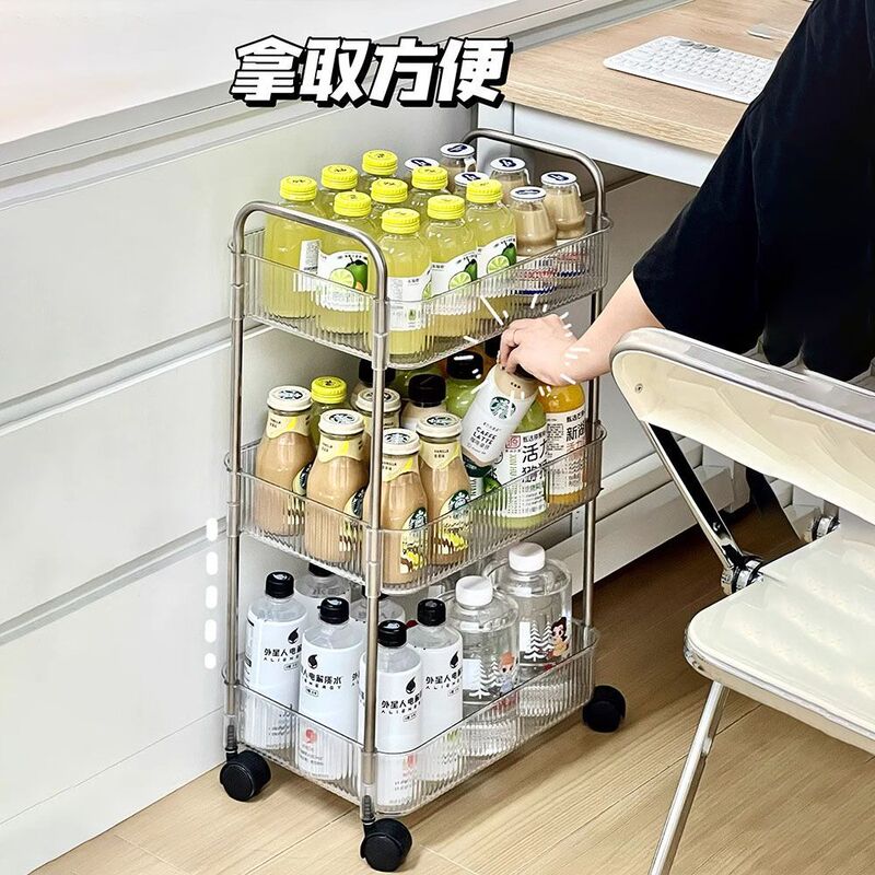 PET高颜值透明亚克力美容院收纳车家用客厅多层可移动零食小推车|undefined