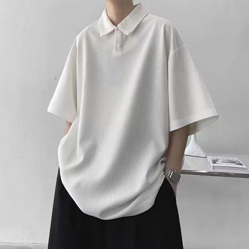 Men's Short Sleeve Summer Loose Casual Checkered Polo Shirt, Ins Hong Kong Style Trendy Versatile Collared Top