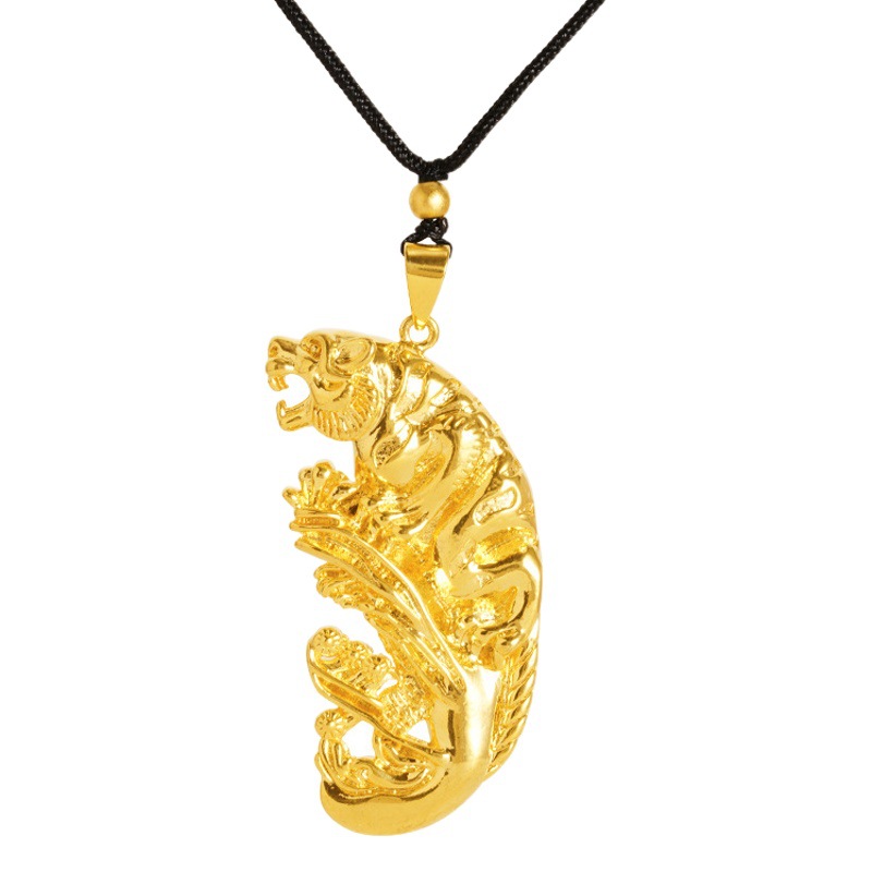 Imitación oro Tigre collar hombres antigua ley herencia domineering 3D Tigre colgante cuerda negro Vietnam arena joyería de oro al por mayor