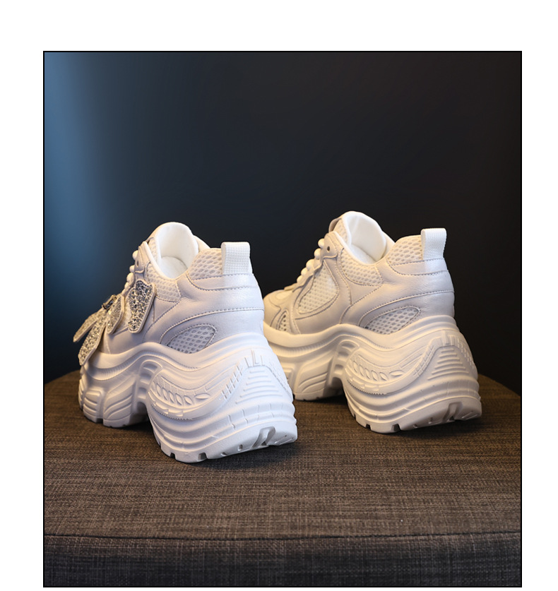 Giày sneaker chunky đế dày tăng chiều cao đính đá cho nữ — Màu trắng chi tiết 20