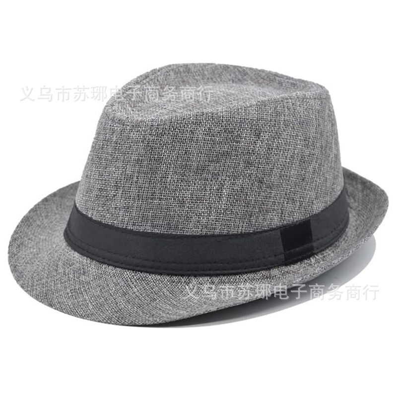 爵士帽英伦风亚麻纯色礼帽中男士女士卷边情侣款遮阳帽|undefined