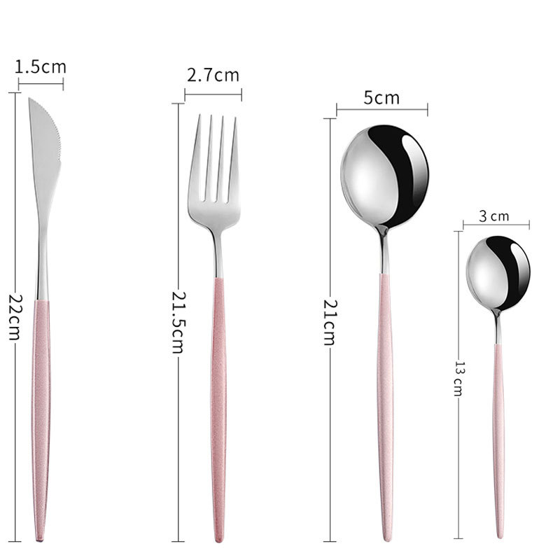 Vajilla de acero inoxidable portugués creativo mango largo cuchillo de filete, tenedor y cuchara comida occidental cuatro piezas principales titanio nórdico RED DE ORO cuchara redonda roja