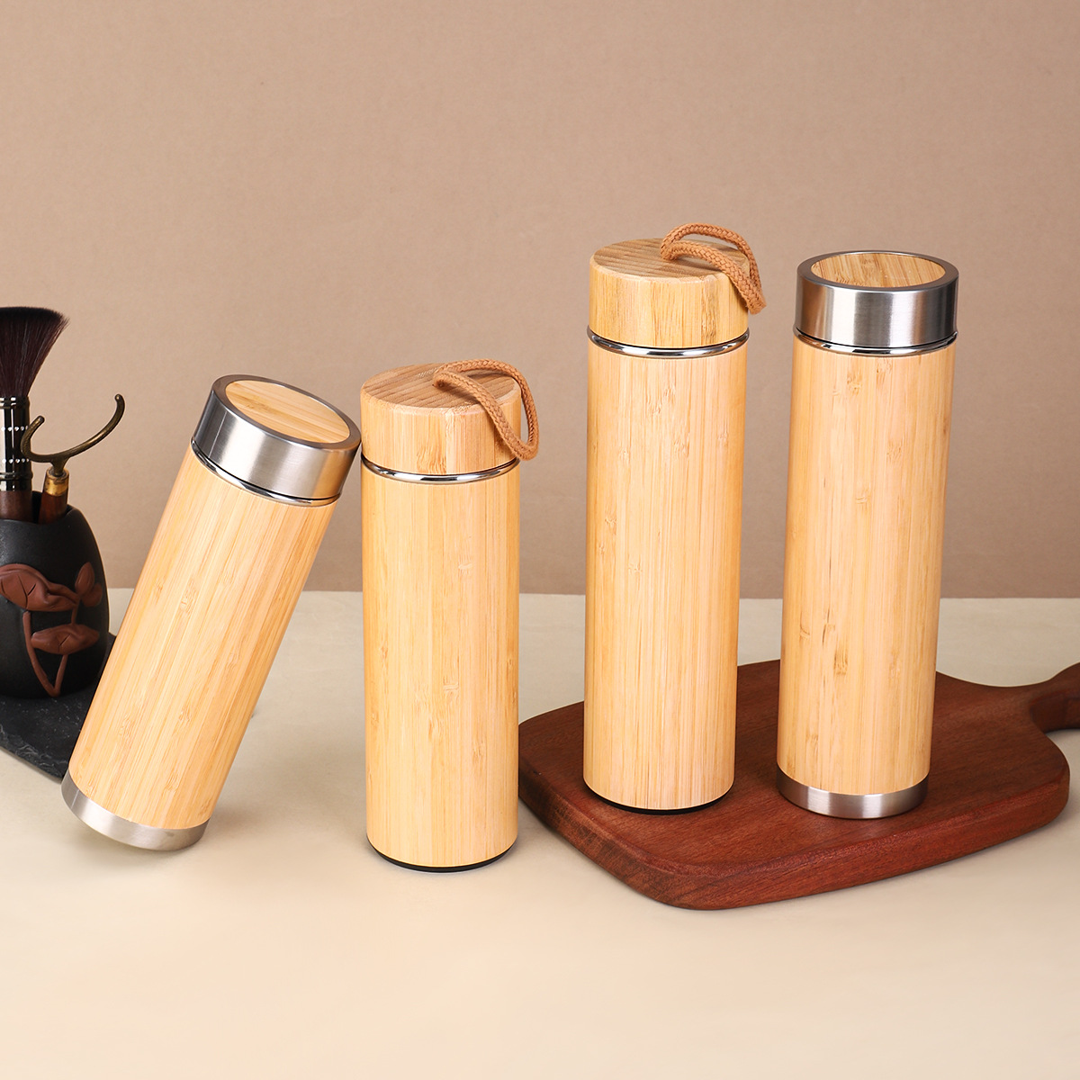 Stainless Steel Thermos Flask With Bamboo Shell For Outdoors_voghion.com