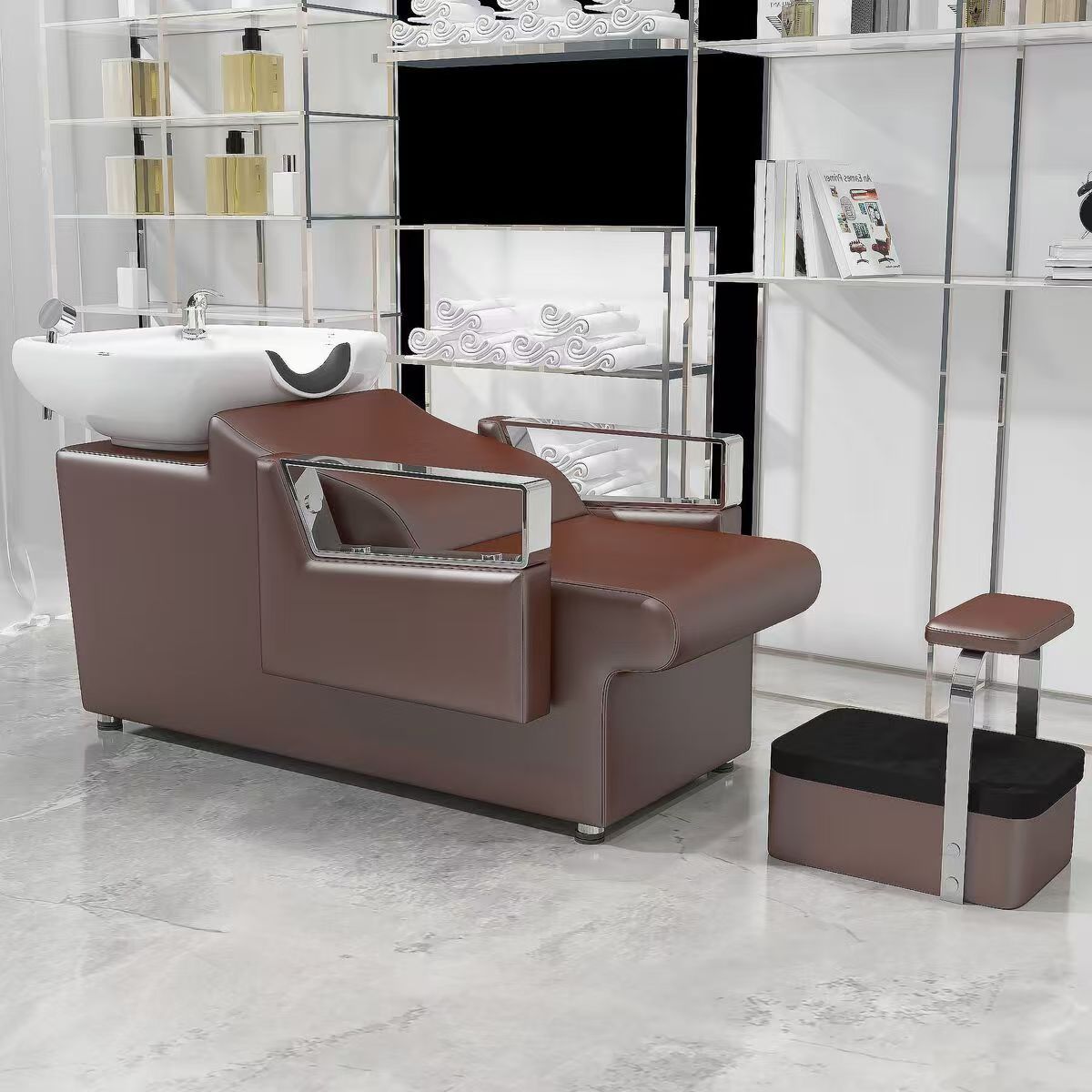 Peluquería Cama de champú Peluquería especial cama de agua semi-reclinada olla profunda de cerámica de acero inoxidable de alta gama